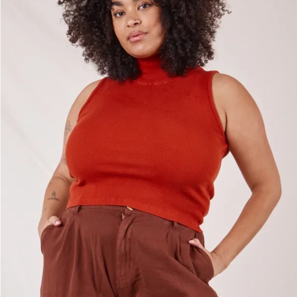 Big Bud Press Ribbed Mock Neck Top in Burnt Orange